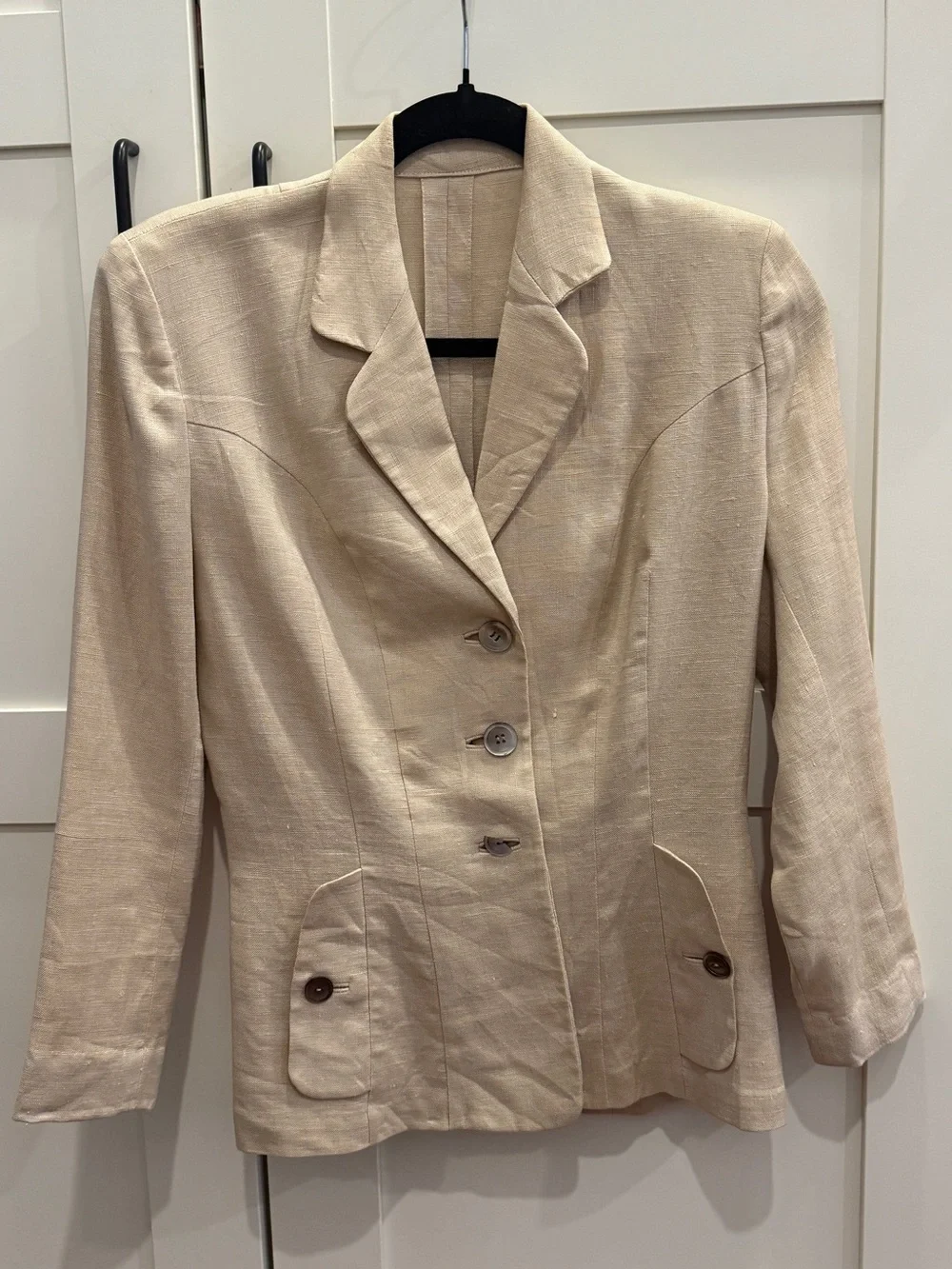 Vintage 1940s 1950s Mid-century Henry Rosenfeld Tailored Linen Blazer Beige